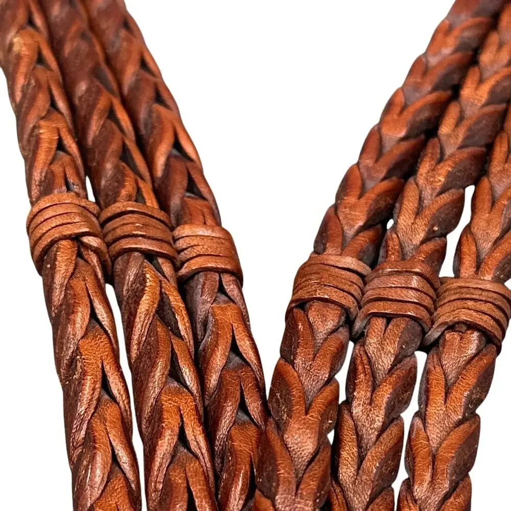 Billy Belt’s Calif Leather Belt 34 Brown Braided Woven Brass Buckle Vintage Boho